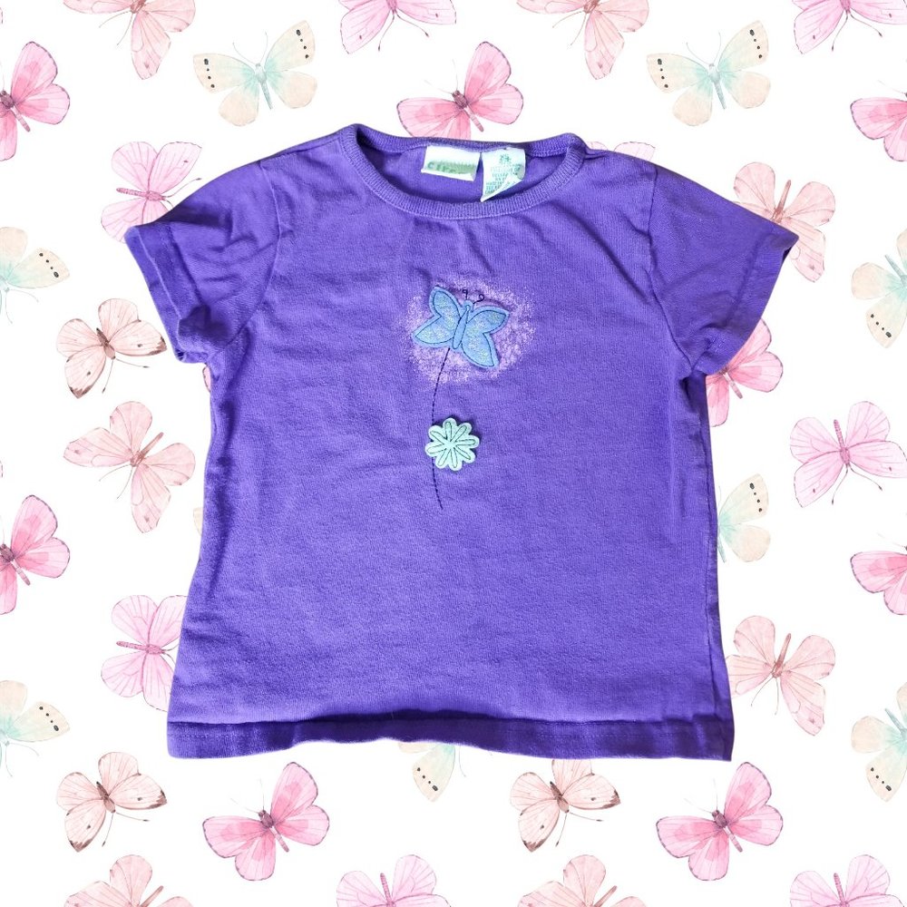 Purple Embroidered Butterfly and Flower Kids Teeshirt - XS 4/5 (Circo)